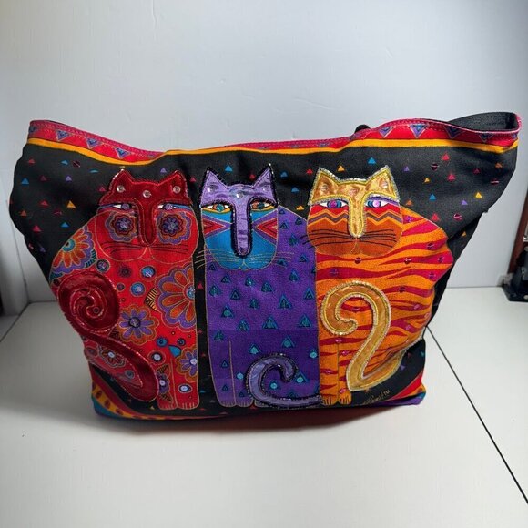 Laurel Burch "Feline Friends" Cat Mom Gift Large Square Tote - LB771 - Picture 2 of 11